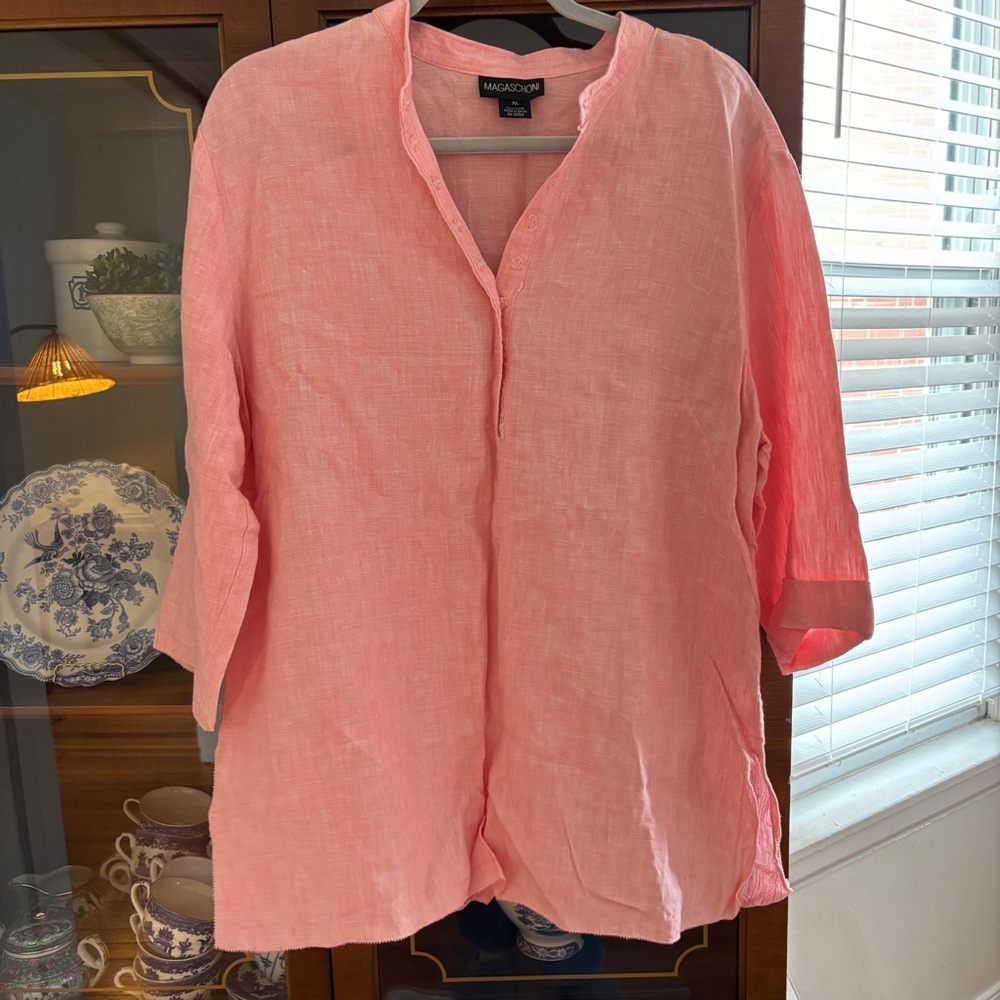 Magaschoni Pink/Peach 100% Linen Two Piece Set